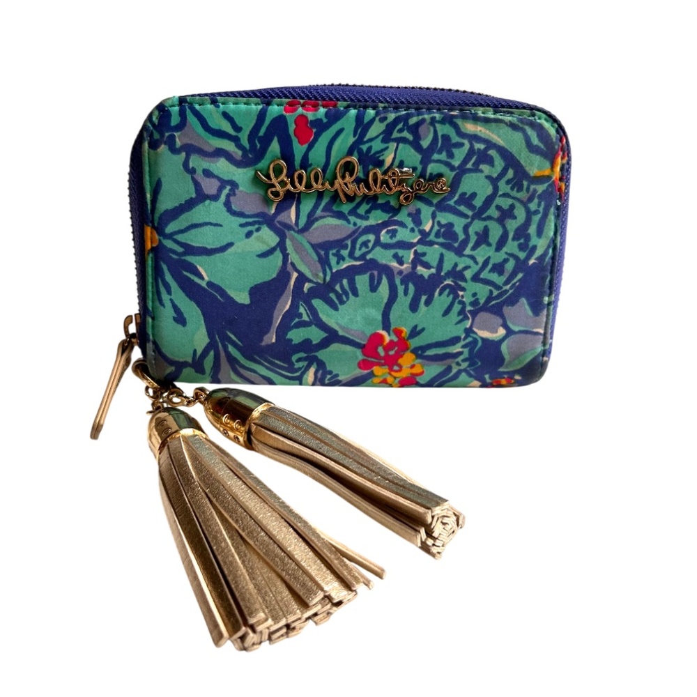 Lilly Pulitzer Zip Around Cotton Floral Wallet w/ 2 Large Metallic Tassels